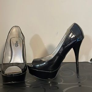 Black patten leather heels